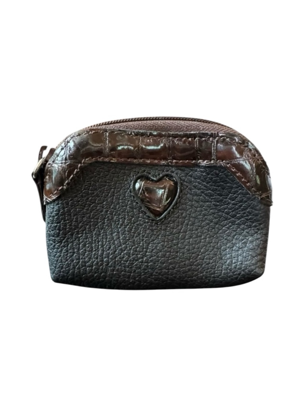 Brighton Black and Brown Leather Cosmetic or Coin Bag with Heart Detail